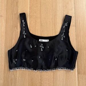 Zara Black Embellished Crop Top